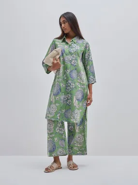 Utsa Green Floral Printed Straight Kurta