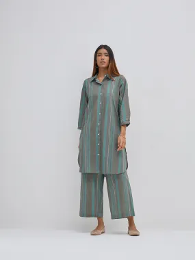 Utsa Teal Striped Cotton Straight Kurta