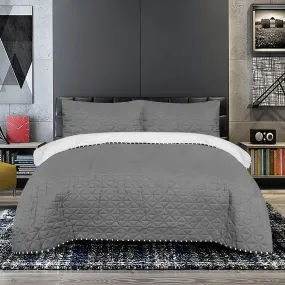 2 Pc Bed Spread Plain Dyed-Dark Grey