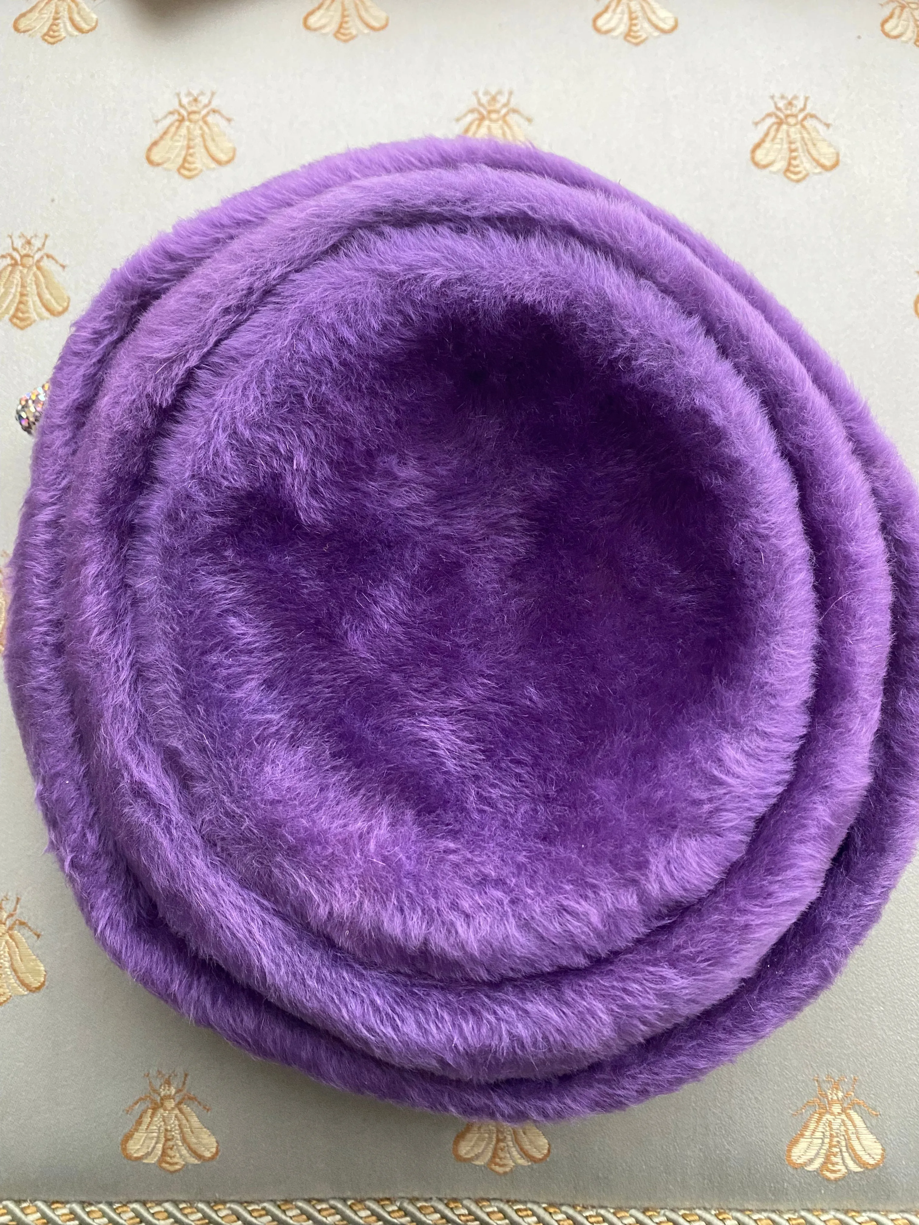 Adorable 1960's Violet Fur Felt Cocktail Hat With Rhinestones