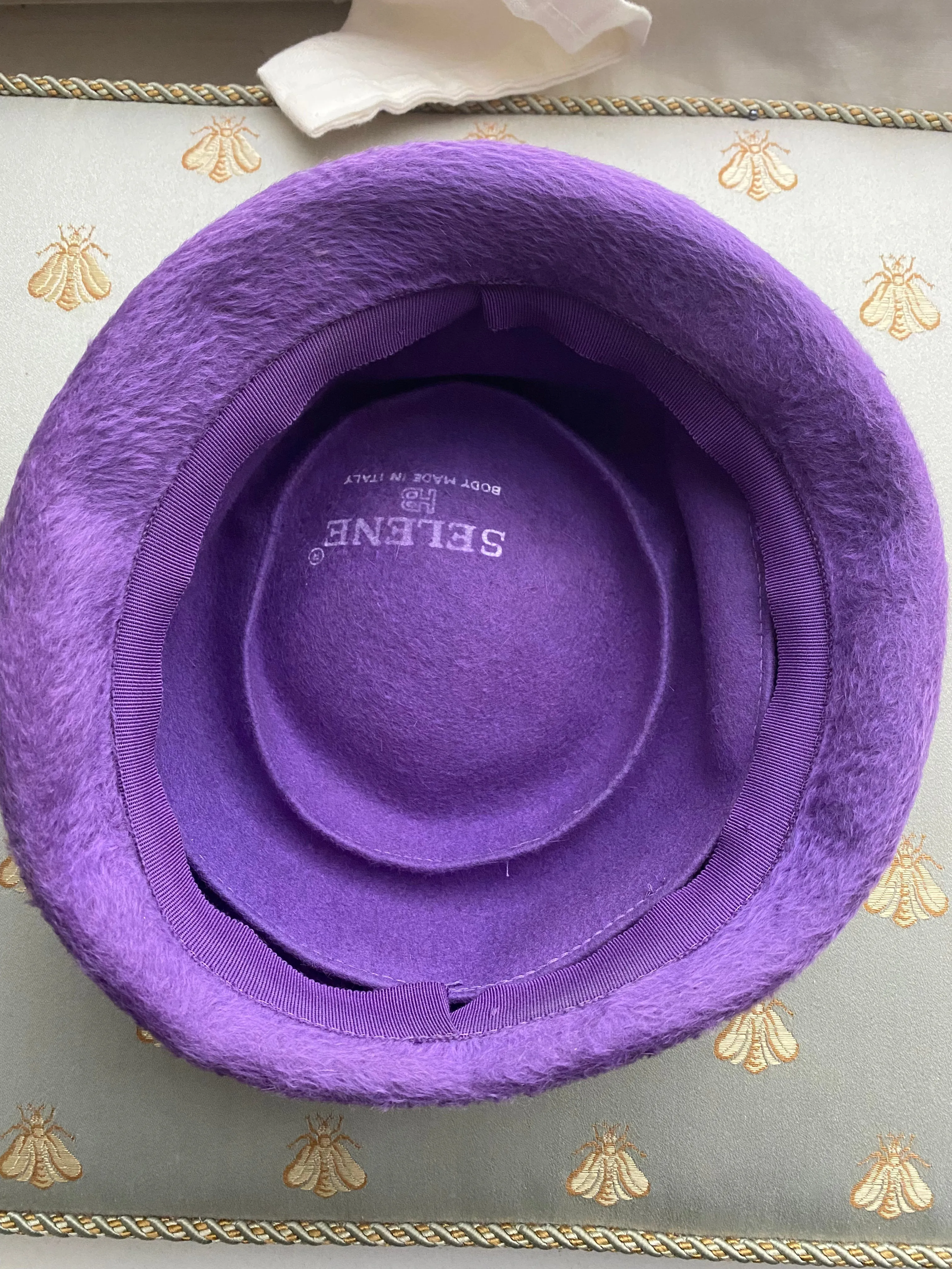 Adorable 1960's Violet Fur Felt Cocktail Hat With Rhinestones