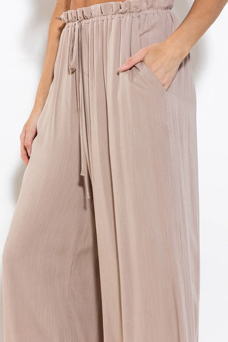 Beach Vacation Shirring Detail Wide Pants - Final Sale