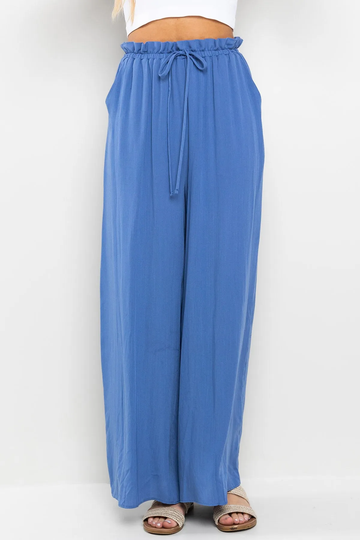 Beach Vacation Shirring Detail Wide Pants - Final Sale