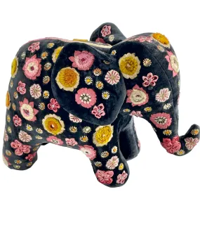 'Beauty Elephant' Hand Embroidered Silk Velvet Animal Decoration