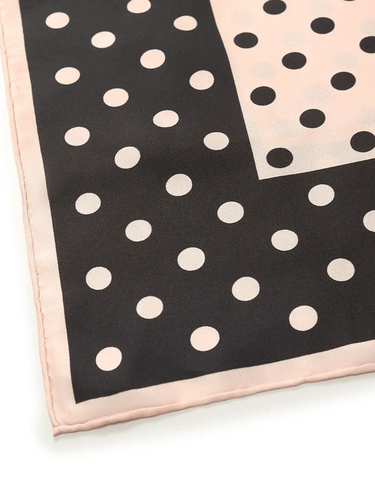 Black And Pink Polka Dots Printed 90 Square Pure Silk Scarf