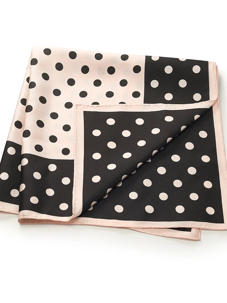 Black And Pink Polka Dots Printed 90 Square Pure Silk Scarf