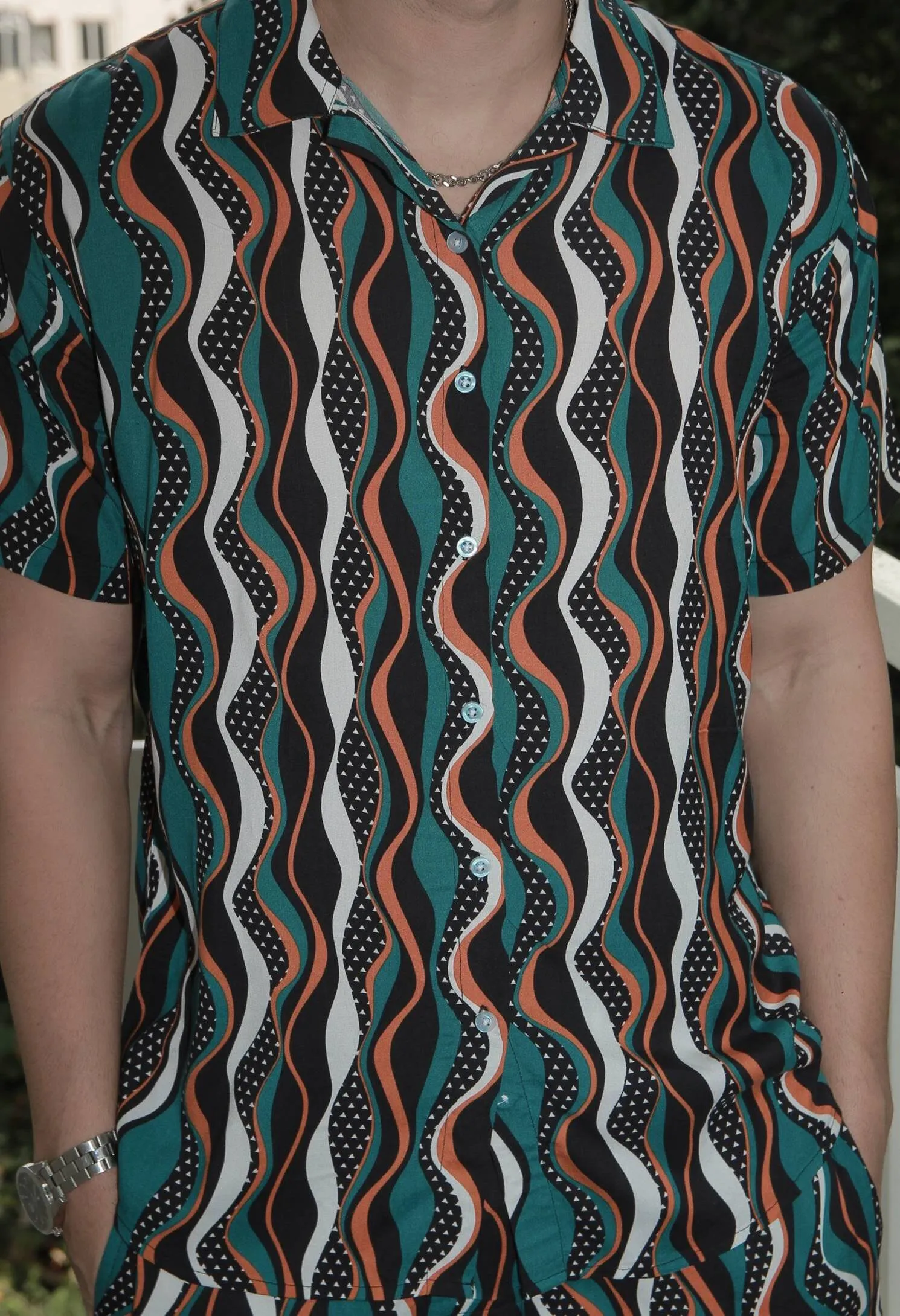 Black Green Chevron Rayon Co-Ord