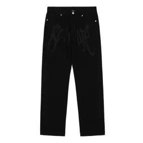 Black Plain Letter Embroidery Straight Jeans