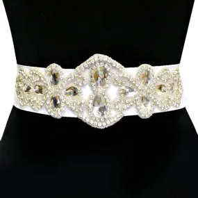 Bridal Crystal & Bead Ribbon Belt