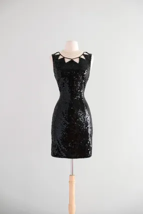 Brilliant 1990's Black Sequin Party Dress by Niteline  / ML