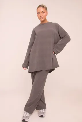 Charcoal Oversized Top & Straight Leg Trouser Co-ord Set - Sophie