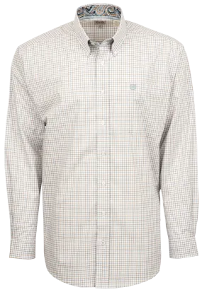 Cinch Woven Check Button-Front Shirt - White