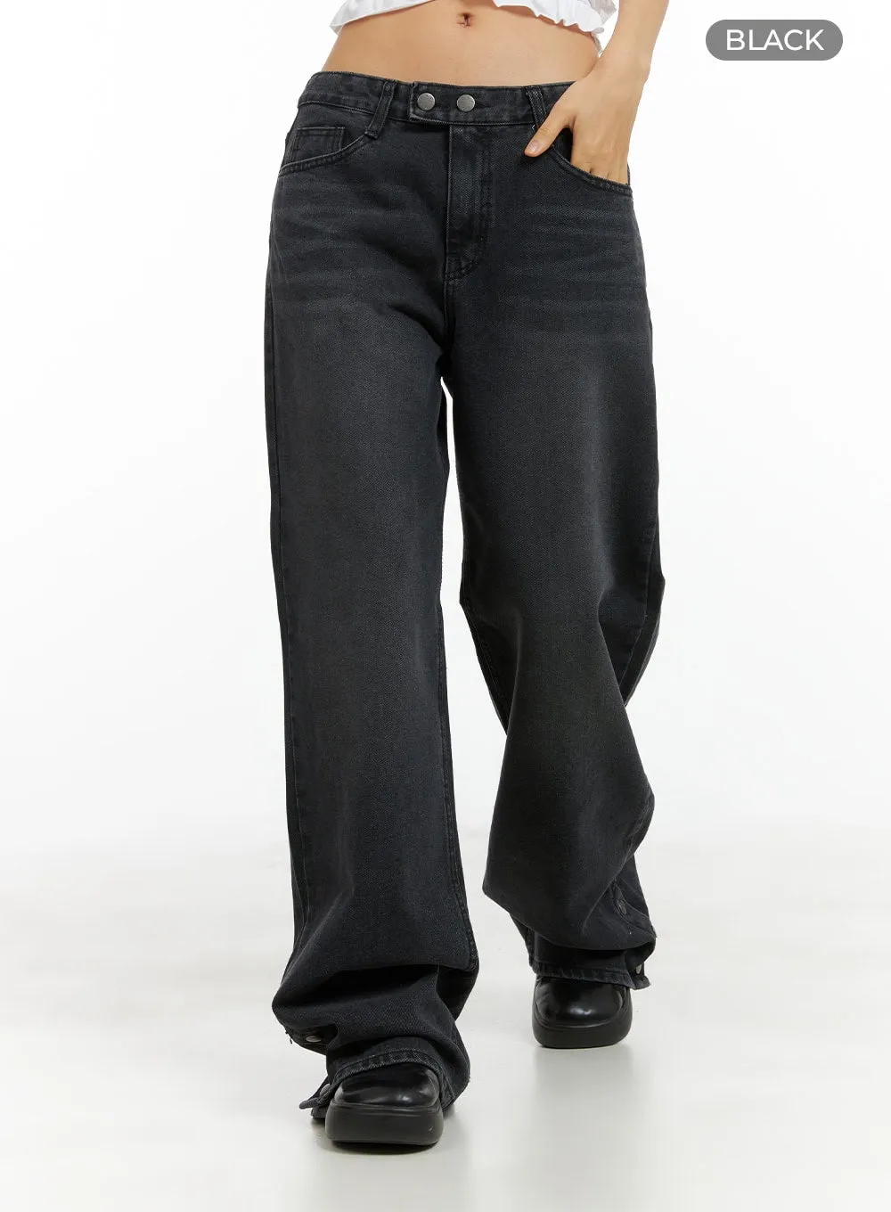 Double-Buttoned Wide Washed Baggy Jeans CL417