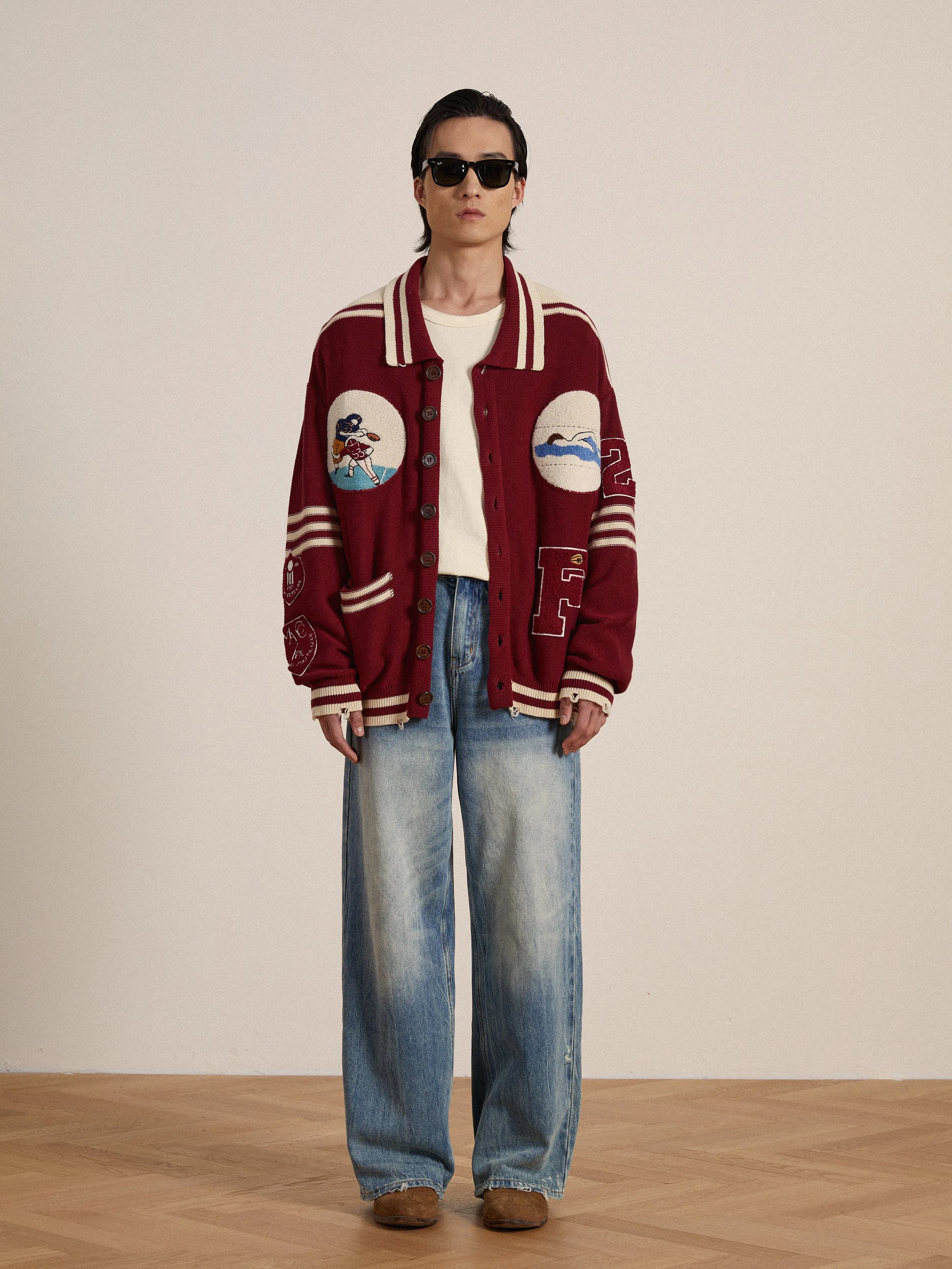 Fin Varsity Patch Collared Cardigan