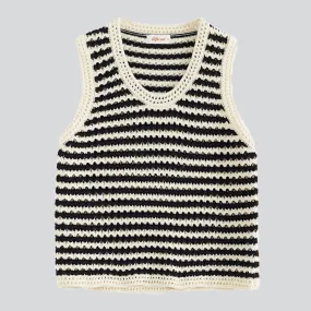 French Style Hollow Out Stripe Knitted Vest