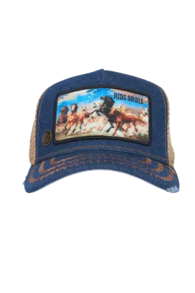 Goorin Bros Horse Model No. 21D302D13 {Ride Or Die} Rodeo Trucker Hat (Indigo)