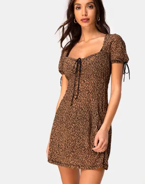 Guenette Dress in Animal Flock Tan Net