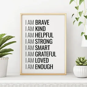 I Am Enough Inspirational Quotation Wall Art Fine Art Canvas Print Black White Daily Mantra Motivational Poster For Bedroom Living Room Decor