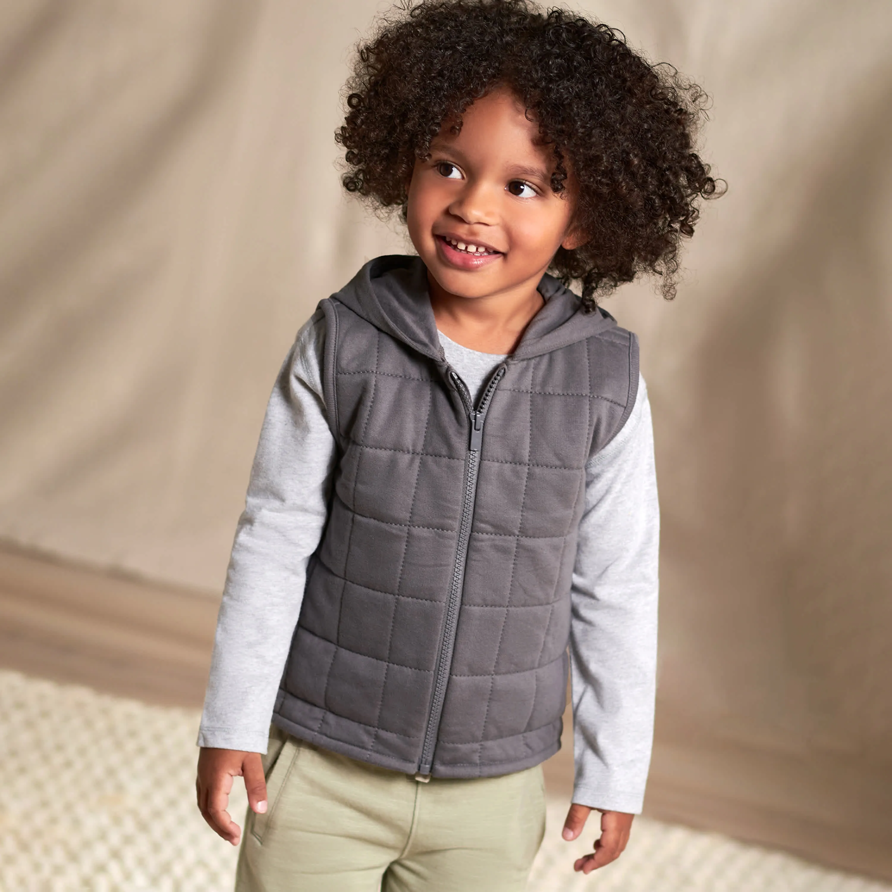 Infant & Toddler Boys Gray Quilted Hooded Vest