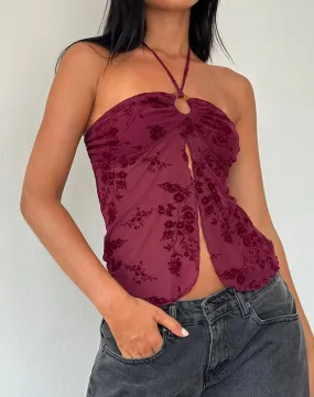 Janar Top in Botanical Flower Maroon