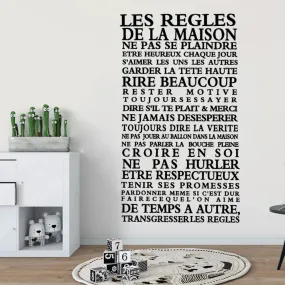 Les Regles House Rules In French Wall Sticker Removable Peel and Stick Vinyl Wall Decal Typographic Mural For Kitchen Living Room Dining Room Creative DIY Wall Decor