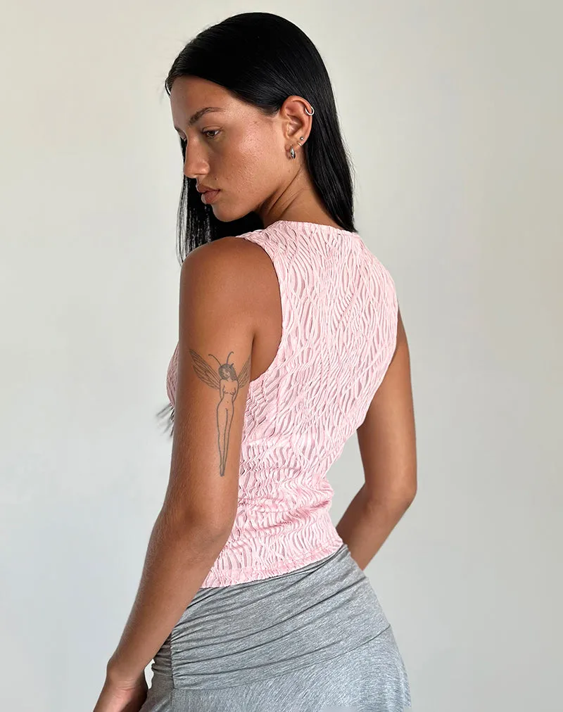 Monelo Textured Mesh Top in Sheer Pink