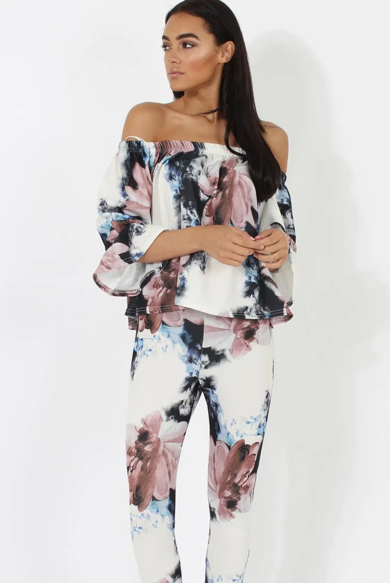 Navy & Blush Floral off The Shoulder Co-ord- Lydia