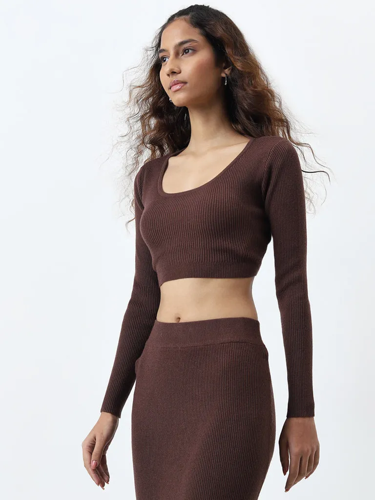 Nuon Brown Ribbed Textured Top