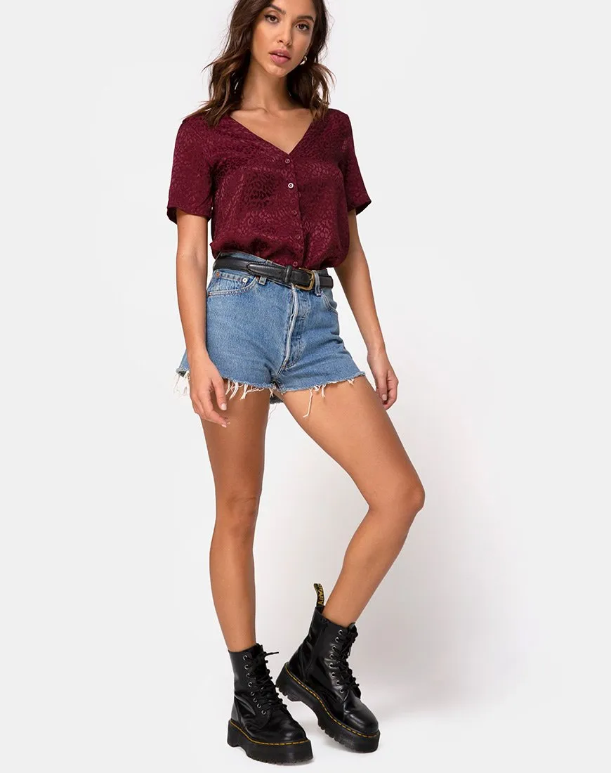 Parki Top in Satin Cheetah Burgundy