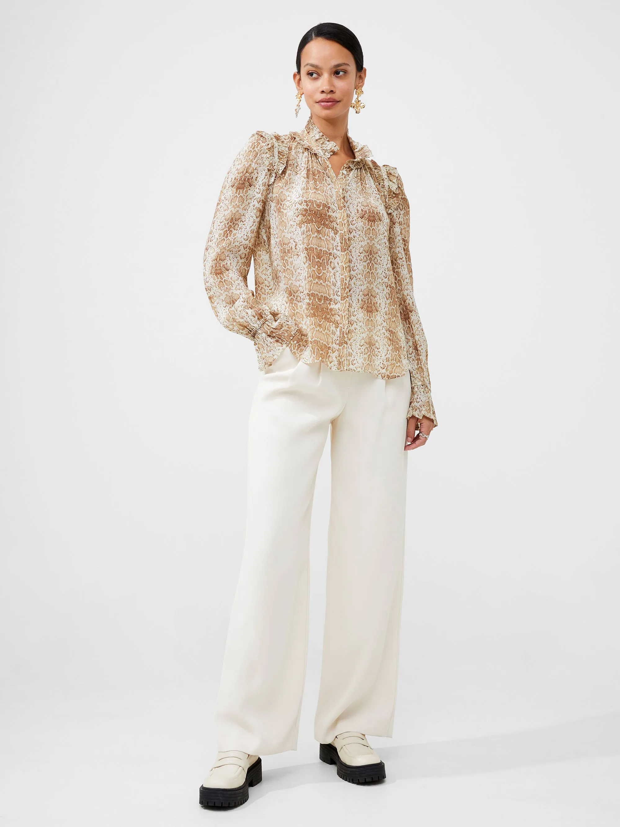 Snake Smooth Georgette Ruffle Shirt