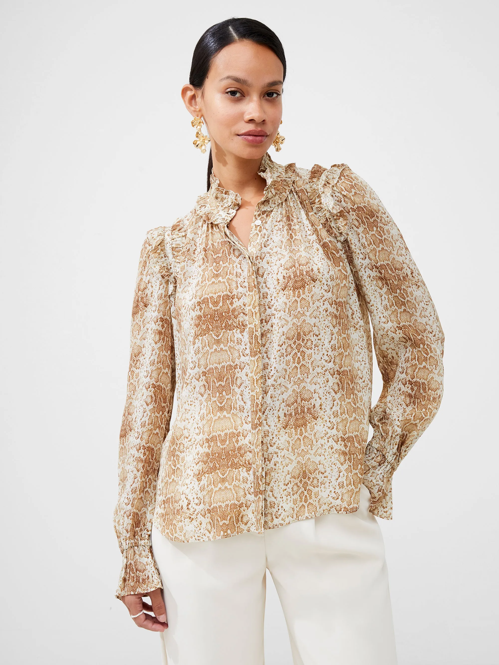 Snake Smooth Georgette Ruffle Shirt