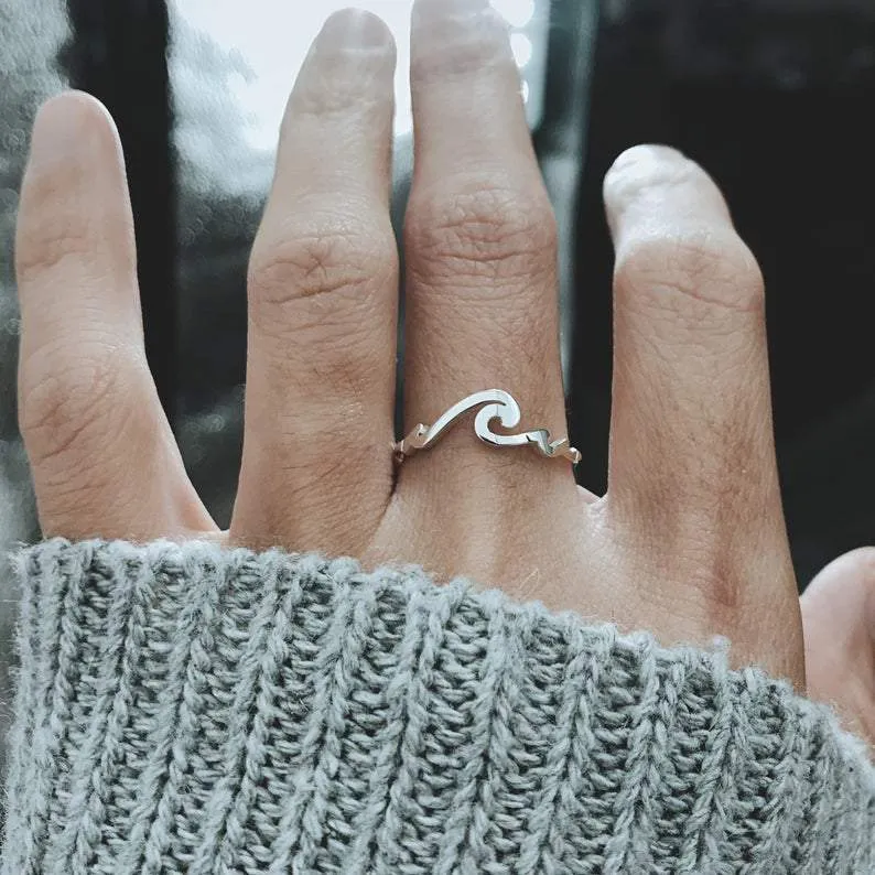 Sterling Silver Wave Ocean Inspirational Ring