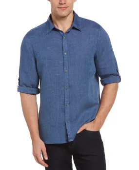 Untucked Roll Sleeve Linen Chambray Shirt