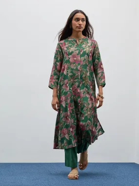 Utsa Green Floral Printed A-Line Kurta