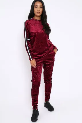 Wine Velvet Striped Trim Co-ord Set - Beau