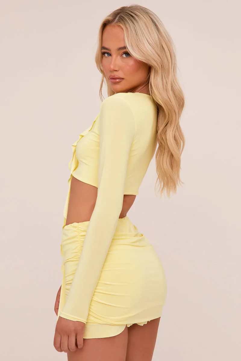 Yellow Frill Detail Cropped Top & Mini Skirt Co-ord Set - Destiny