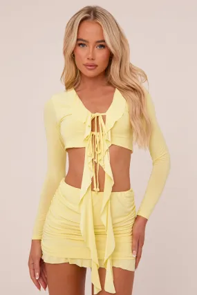 Yellow Frill Detail Cropped Top & Mini Skirt Co-ord Set - Destiny