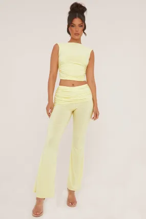 Yellow Ruched Cropped Top & Trousers Co-ord Set - Edie